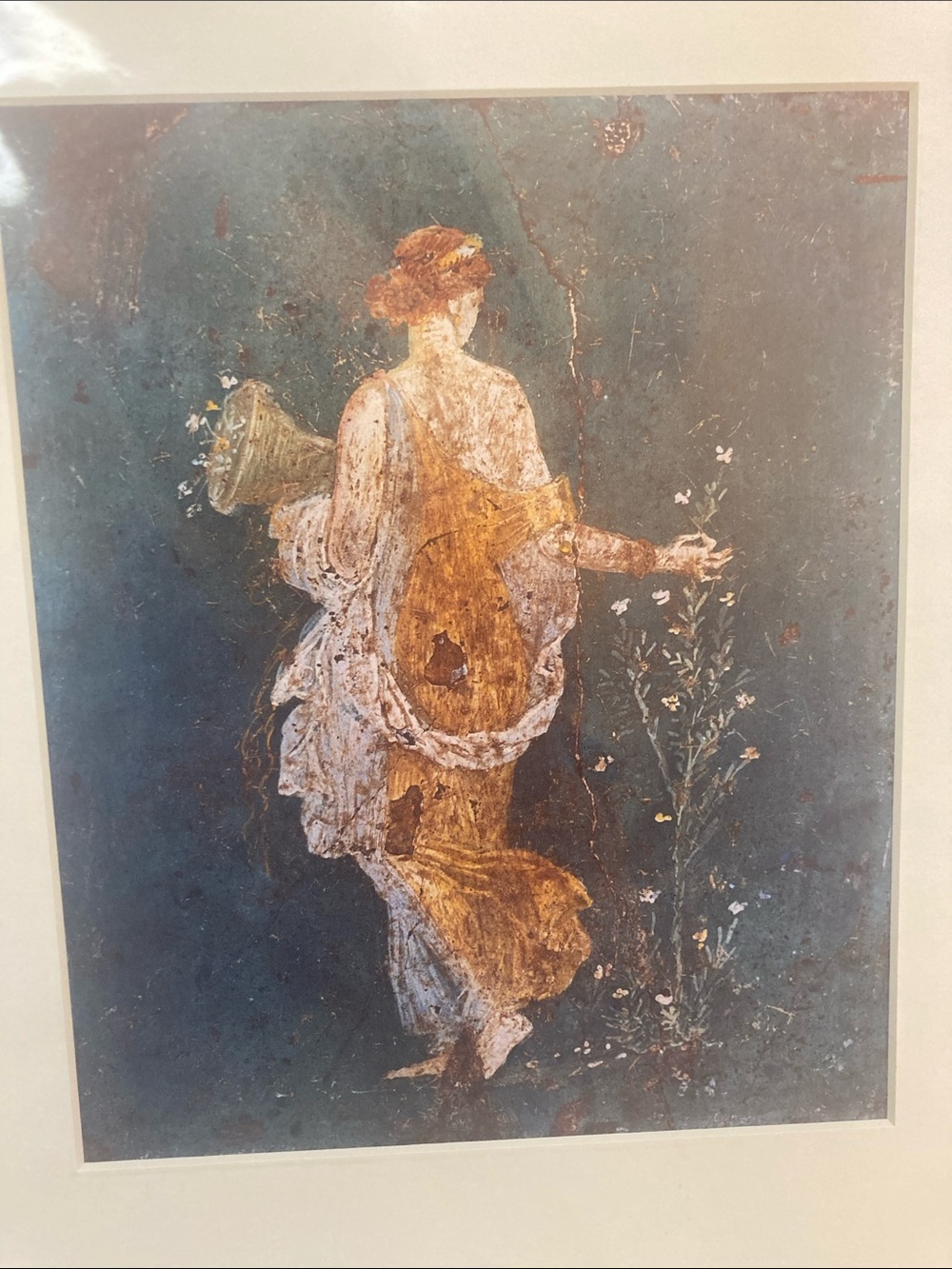 Classical Woman with Flowers Wall Art Print - Blue & Gold
